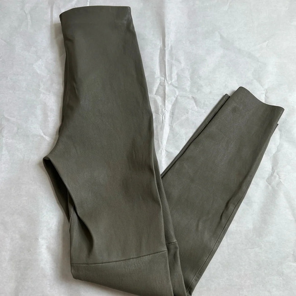 H&M Khaki Green Sage 100% Genuine Leather Leggings Pants Sz US 6 Eu 38 RRP $329 - Picture 5 of 13